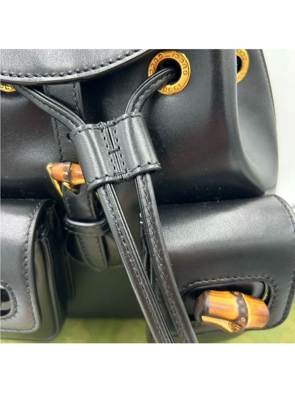 Gucci, leather bamboo backpack made in Italy NWT. Unisex.